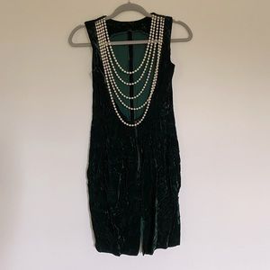Vintage Green Velvet Pearl Dress